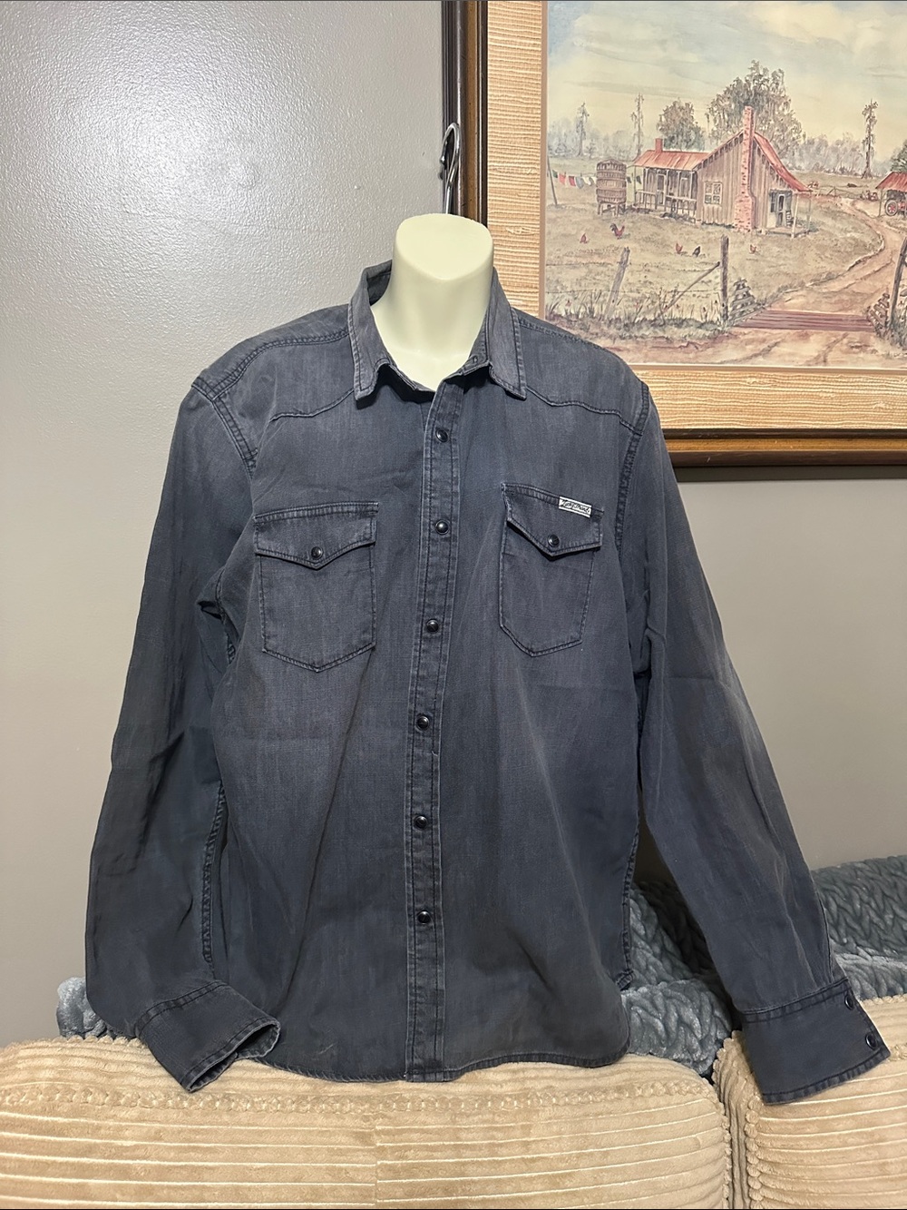 Lucky Brand Washed Western Fit Charcoal Button-Down Shirt Large
